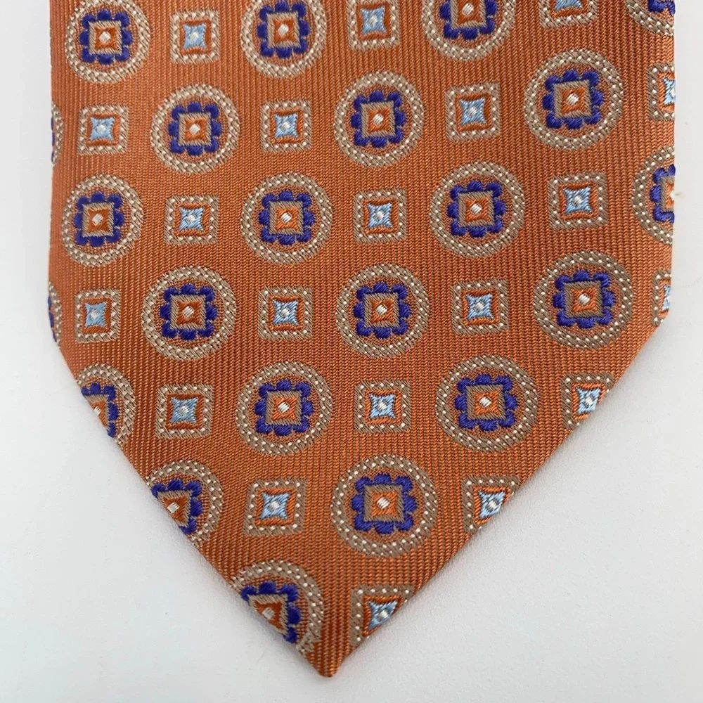 Eton Tie Mens One Size Brown Blue Patterned Silk Luxury Necktie England Made NWT